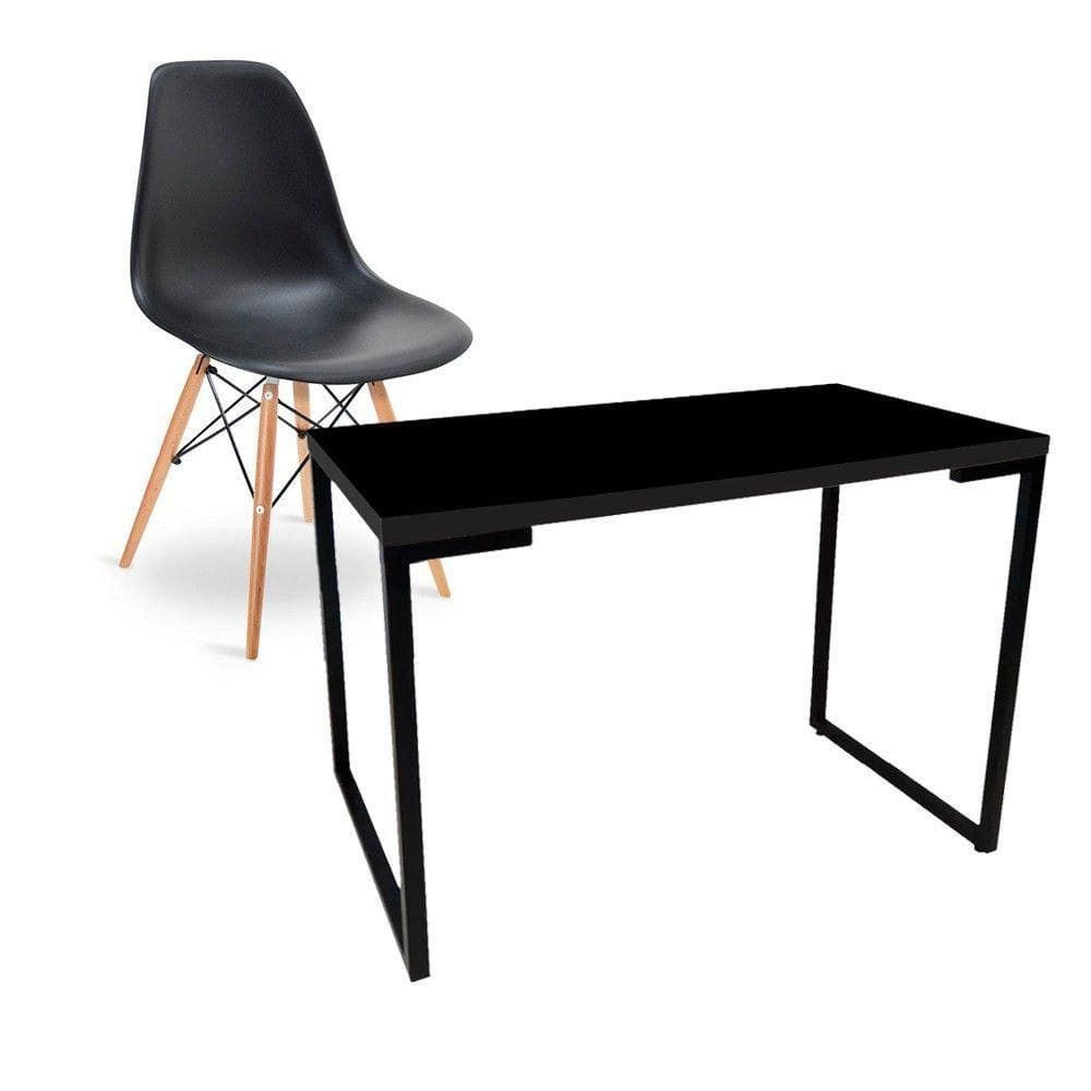 Escrivaninha Porto Preto 90cm e Cadeira Eiffel Charles Eames Preto