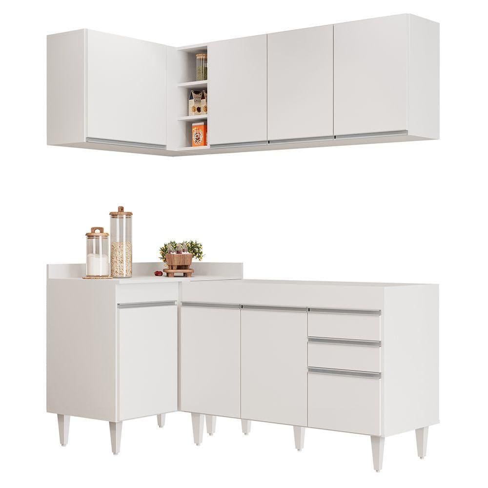 Armário De Cozinha Modulado De Canto Direito 4 Peças Cp37 Balcão Sem Tampo Branco