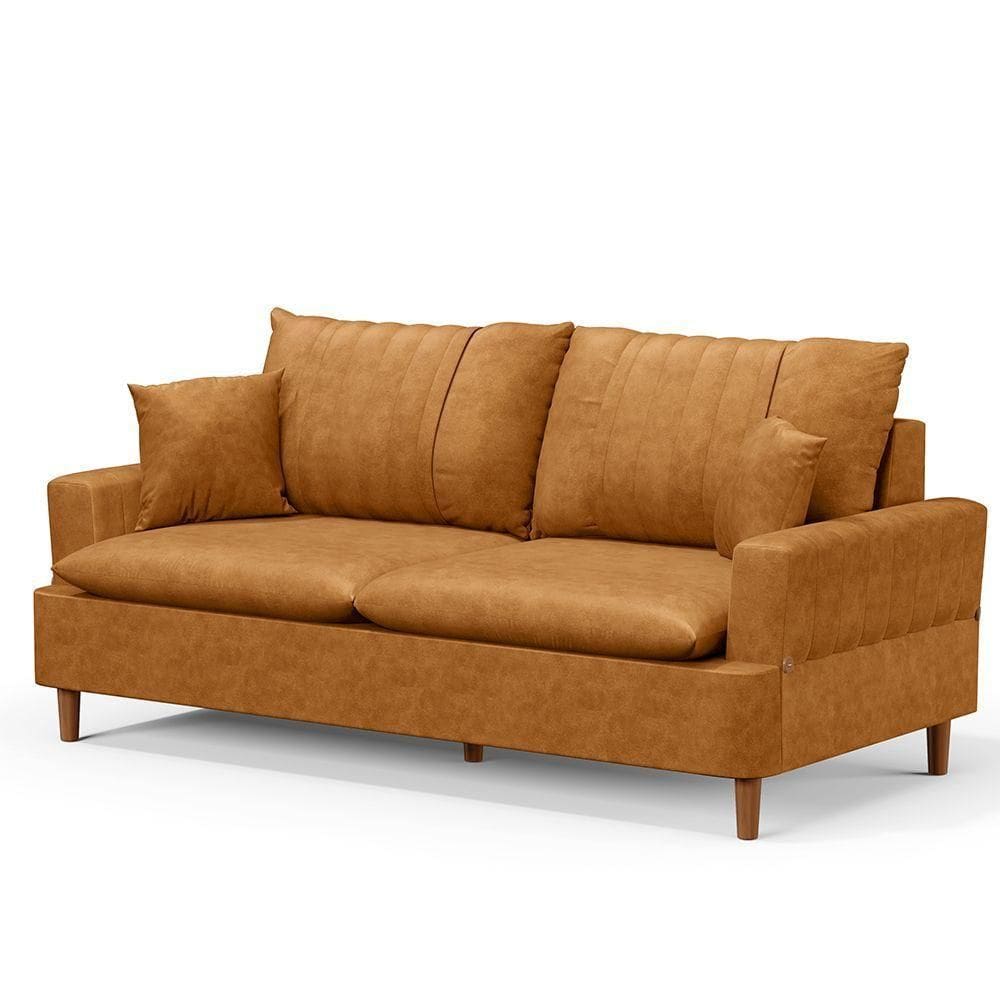 Sofá 3 Lugares 180cm Living Pés De Madeira Veras D05 Suede Whisky - Mpozenato
