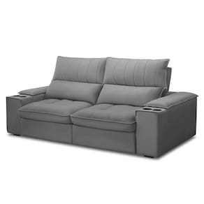 Sofá Retrátil 3 Lugares Com Porta Copo 230cm Andes F05 Veludo Cinza