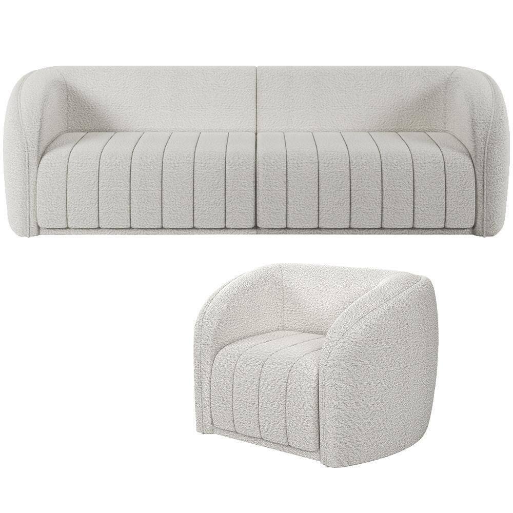 Kit Sofá 4 Lugares Para Sala 252cm Com 01 Poltrona Lazio M03 Bouclê Branco