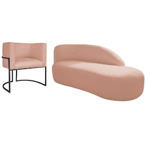Kit Divã Luna 185cm Lado Direito E 01 Poltrona Base De Ferro Preto Suede Cor Rosê
