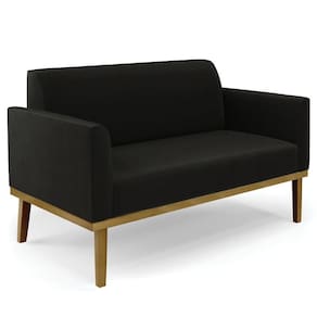 Sofá Namoradeira Base Madeira Castanho Maressa Suede Preto