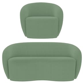 Sofá 3 Lugares Living 180cm E 1 Poltrona Giratória Garbin K04 Bouclê Verde - Mpozenato