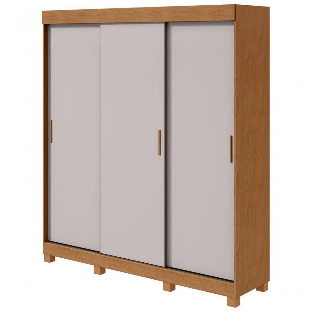 Guarda Roupa Saion 3 Portas Sem Espelho Com Pés Amendoa Clean Off White