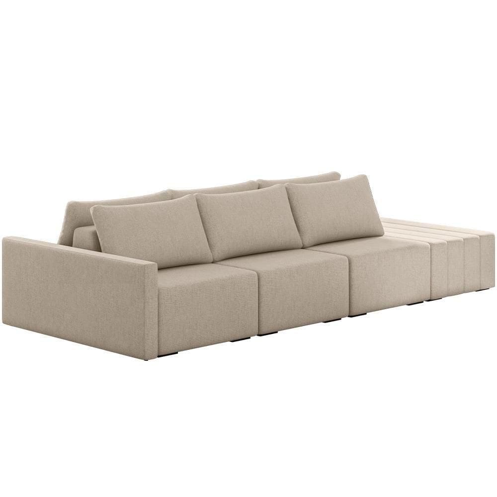 Sofá Ilha Modular Para Sala 312cm Com Puff Dublin K01 Linho Bege - Lyam Decor