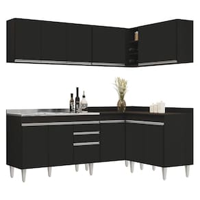 Armário De Cozinha Modulado De Canto 6 Peças Cp30 Com Pia Inox Preto