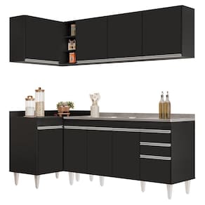 Armário De Cozinha Modulado De Canto Direito 4 Peças Cp42 Com Pia Inox Preto