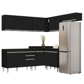 Armário De Cozinha Modulado De Canto 7 Peças Cp19 Balcão Sem Tampo Preto