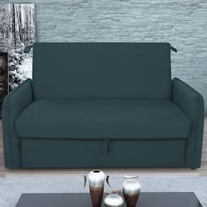Sofá Cama Com Baú 2 Lugares Furbogh Suede Petróleo