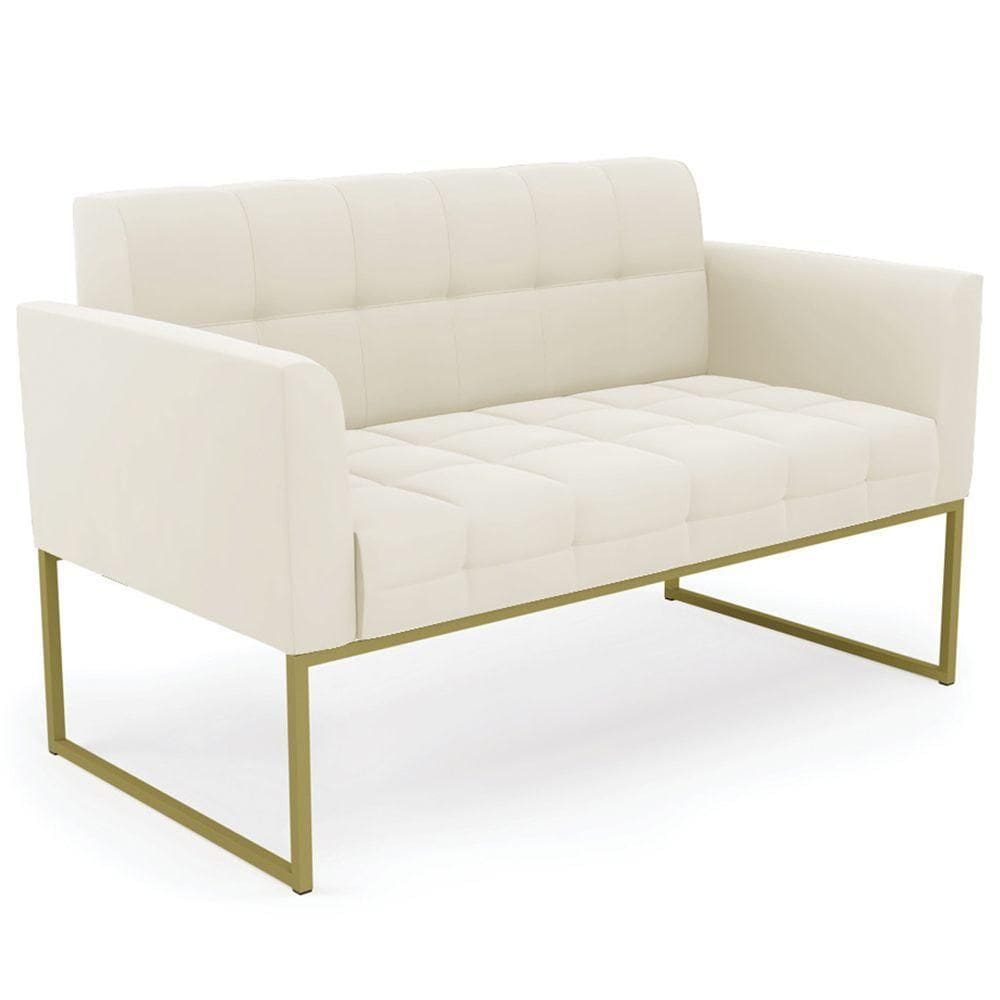 Sofá Namoradeira Base Industrial Dourado Ana Veludo Bege