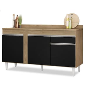 Balcão Gabinete Para Pia Com Tampo 150cm 3 Portas 1 Gaveta Dakota Castanho/preto - Lumil