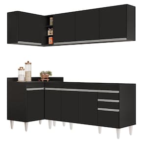 Armário De Cozinha Modulado De Canto Direito 4 Peças Cp40 Balcão Sem Tampo Preto