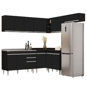 Armário De Cozinha Modulado De Canto 7 Peças Cp21 Com Pia Inox Preto