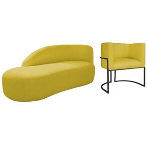 Kit Divã Luna 185cm Lado Esquerdo E 01 Poltrona Base De Ferro Preto Suede Cor Amarelo