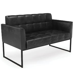 Sofá Namoradeira Base Industrial Preto Ana Sintético Pu Preto