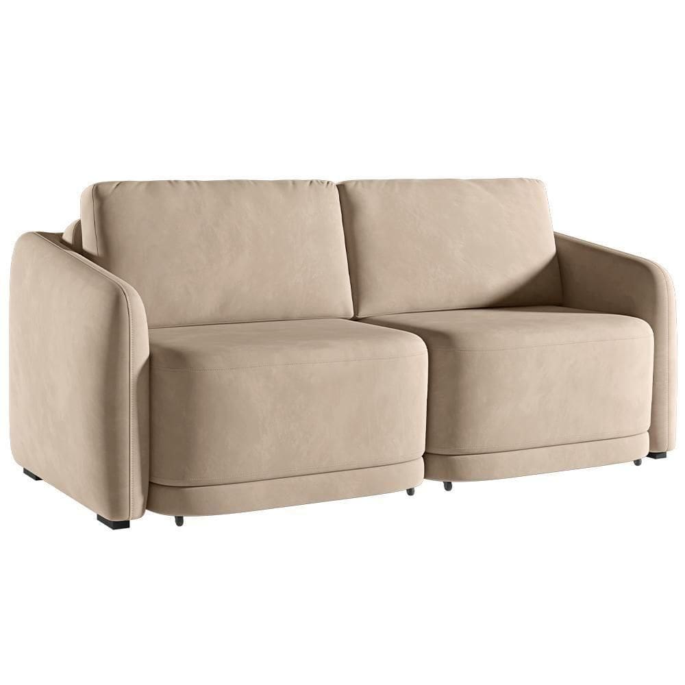 Sofá Cama Para Sala De Estar 2 Lugares 176cm Montserrat K01 Veludo Bege - Lyam Decor