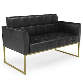 Sofá Namoradeira Base Industrial Dourado Ana Sintético Pu Preto