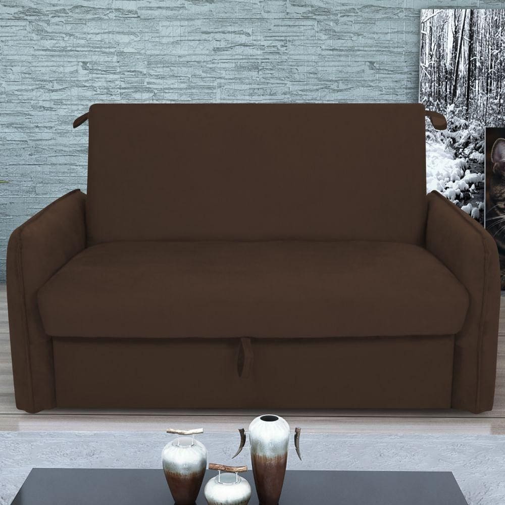Sofá Cama 2 Lugares Com Baú Fabian Suede Marrom
