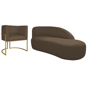 Kit Divã Luna 140cm Lado Direito E 01 Poltrona Base De Ferro Dourado Suede Cor Marrom