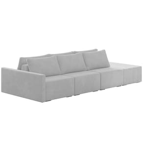 Sofá Ilha Modular Para Sala 342cm Com Puff Dublin K01 Veludo Cinza
