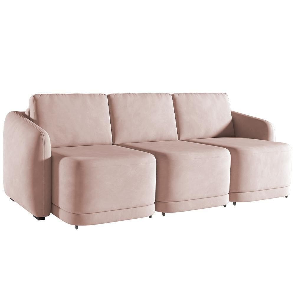 Sofá Cama Para Sala De Estar 3 Lugares 246cm Montserrat K01 Veludo Rosê - Lyam Decor