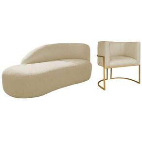 Kit Divã Luna 185cm Lado Esquerdo E 01 Poltrona Base De Ferro Dourado Suede Cor Bege