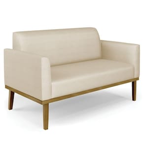Sofá Namoradeira Base Madeira Castanho Maressa Veludo Luxo Off White