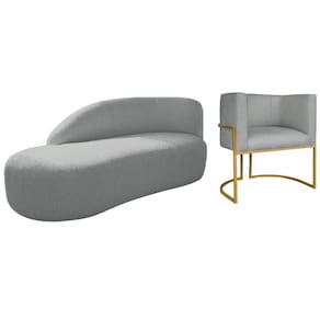 Kit Divã Luna 140cm Lado Esquerdo E 01 Poltrona Base De Ferro Dourado Bouclé Cinza