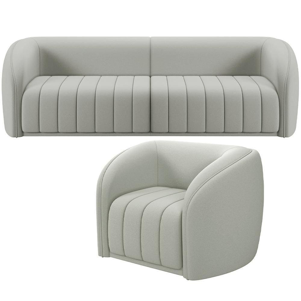 Kit Sofá 4 Lugares Para Sala 292cm Com 01 Poltrona Lazio M03 Veludo Creme - Lyam Decor