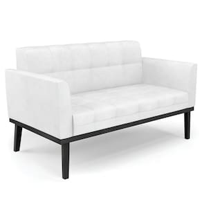 Sofá Namoradeira Base Madeira Preto Ana Sintético Pu Branco