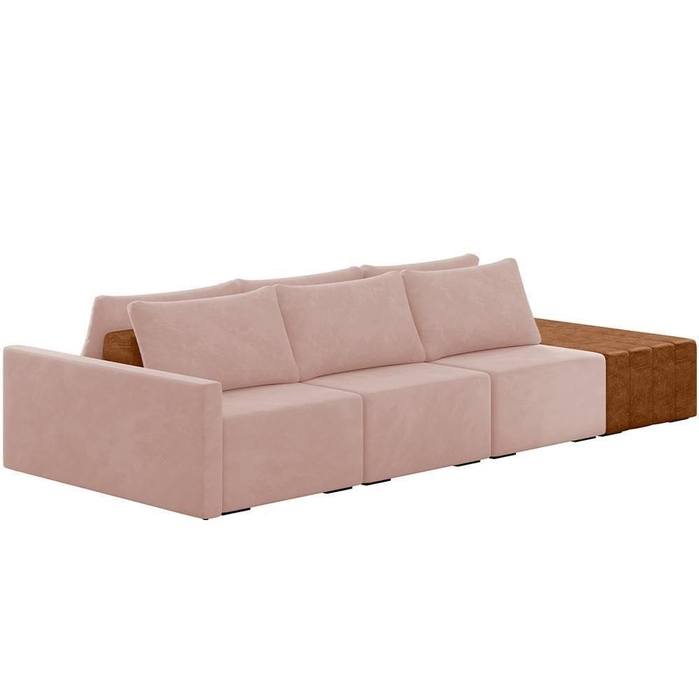 Sofá Ilha Modular Para Sala 342cm Com Puff Dublin K01 Veludo Rosê Sintético Caramelo - Lyam Decor