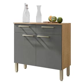 Balcão De Cozinha 90cm Nala 2 Portas 2 Gavetas Kits Paraná Freijó Gris