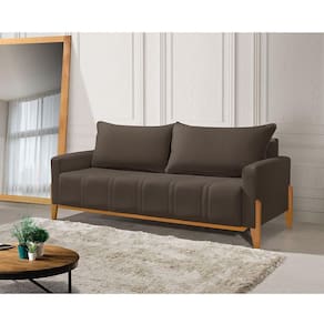 Sofá Living Base Em Madeira Maciça 4 Lugares 2,10m Búzios Veludo Marrom - Marrom