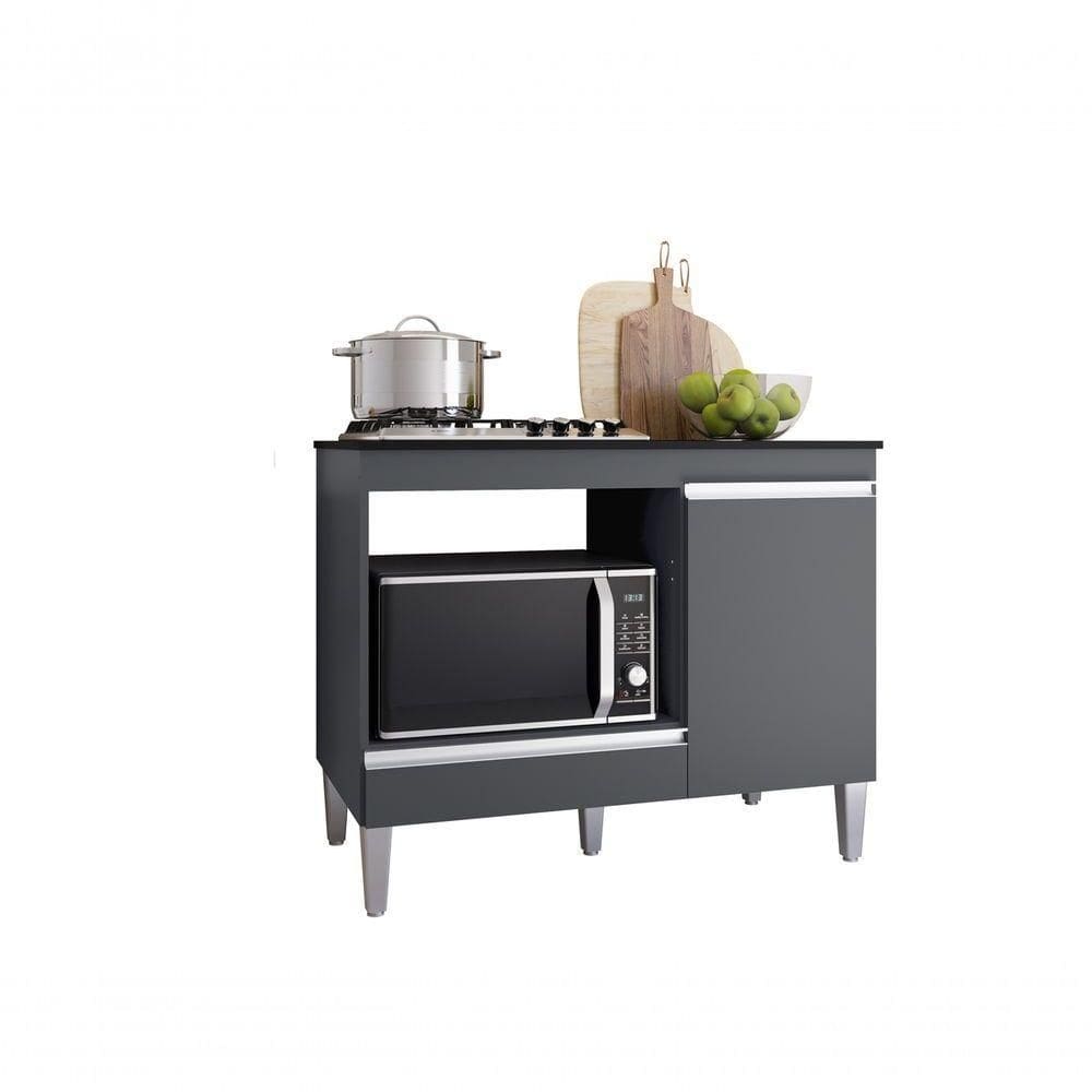 Balcão Para Cooktop 4 E 5 Bocas E Forno Microondas Carla Cinza - Ajl Móveis