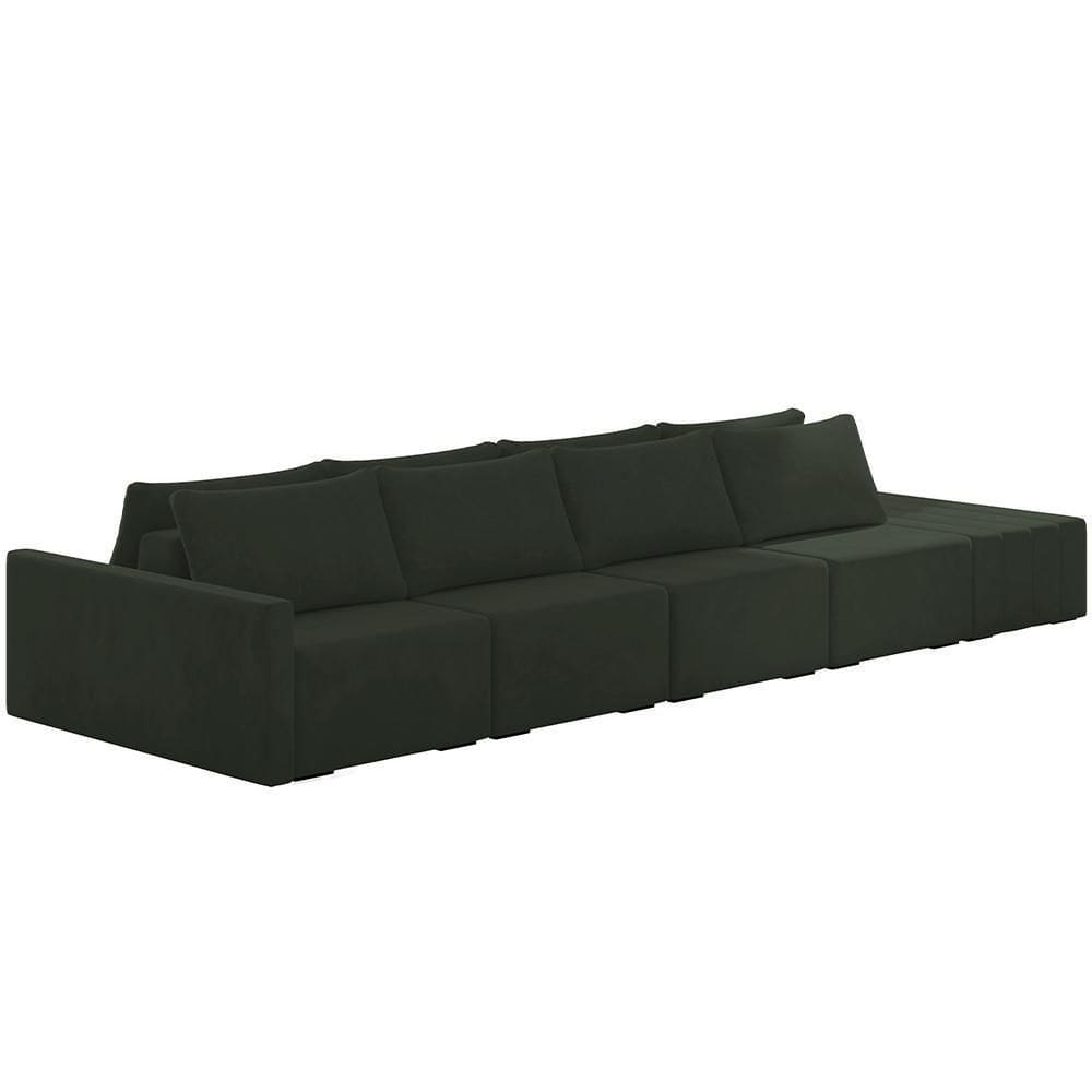 Sofá Ilha Modular Para Sala 432cm Com Puff Dublin K01 Veludo Verde