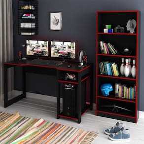 Mesa E Armário Para Escritório Cool Mdp Preto/Vermelho