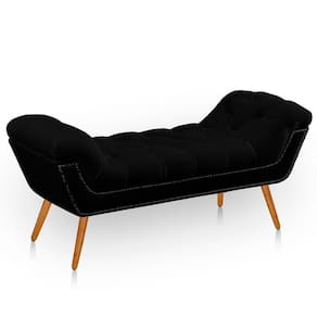 Recamier Estofada Casal Queen Ayla Veludo Preto