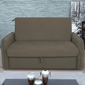 Sofá Cama 2 Lugares Com Baú Fabian Suede Cappuccino