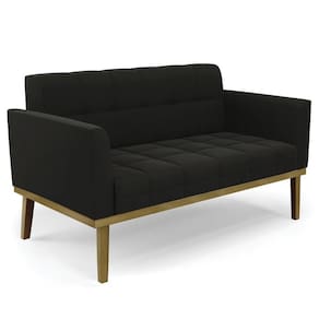 Sofá Namoradeira Base Madeira Castanho Ana Suede Preto