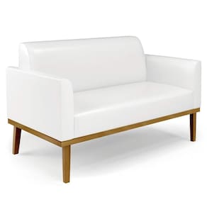 Sofá Namoradeira Base Madeira Castanho Maressa Sintético Pu Branco