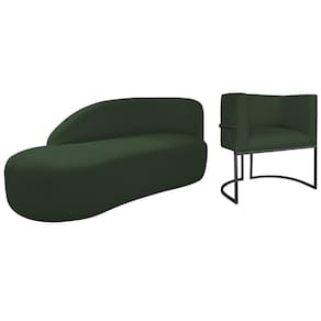 Kit Divã Luna 185cm Lado Esquerdo E 01 Poltrona Base De Ferro Preto Linho Cor Verde