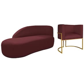 Kit Divã Luna 160cm Lado Esquerdo E 01 Poltrona Base De Ferro Dourado Suede Cor Bordô