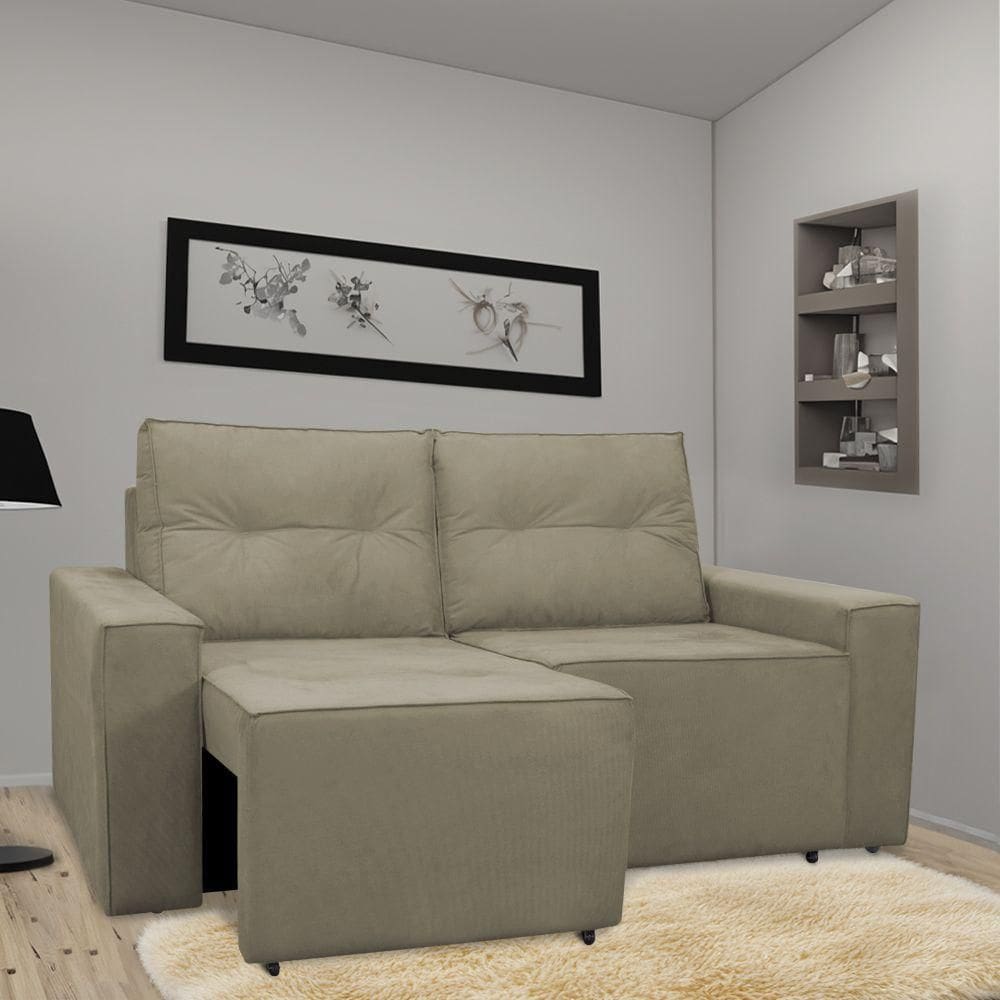 Sofá Retrátil Polo 1,80m Confortavel Para Sala Suede Herrero Cor:cappuccino