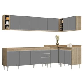 Armário De Cozinha Modulado De Canto 7 Peças Cp34 Balcão Sem Tampo Castanho-cinza - Lumil
