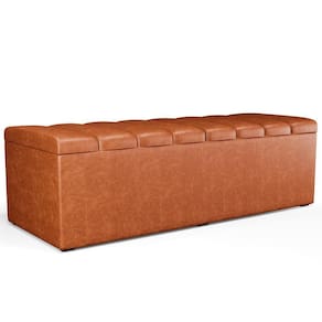 Calçadeira Recamier Baú Para Cama De Casal King Dália 195x50 Cm W01 Couríssimo Camel - Lyam