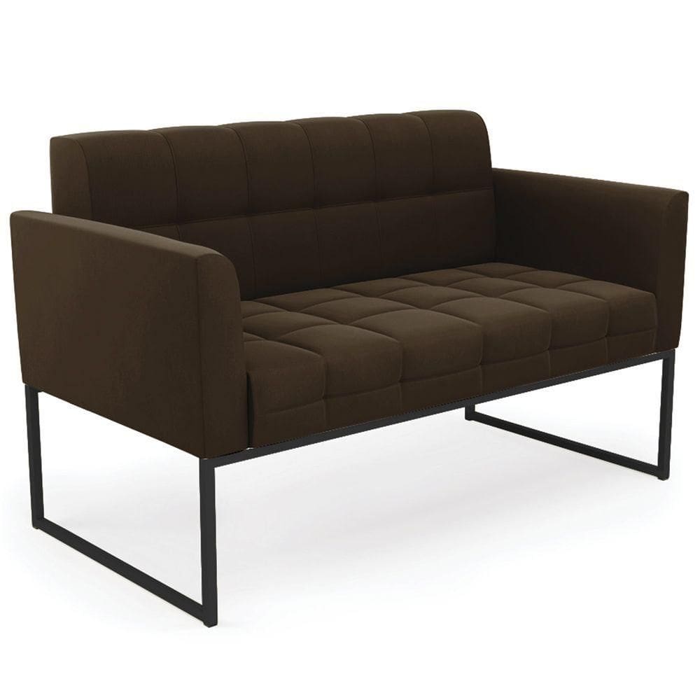Sofá Namoradeira Base Industrial Preto Ana Suede Marrom