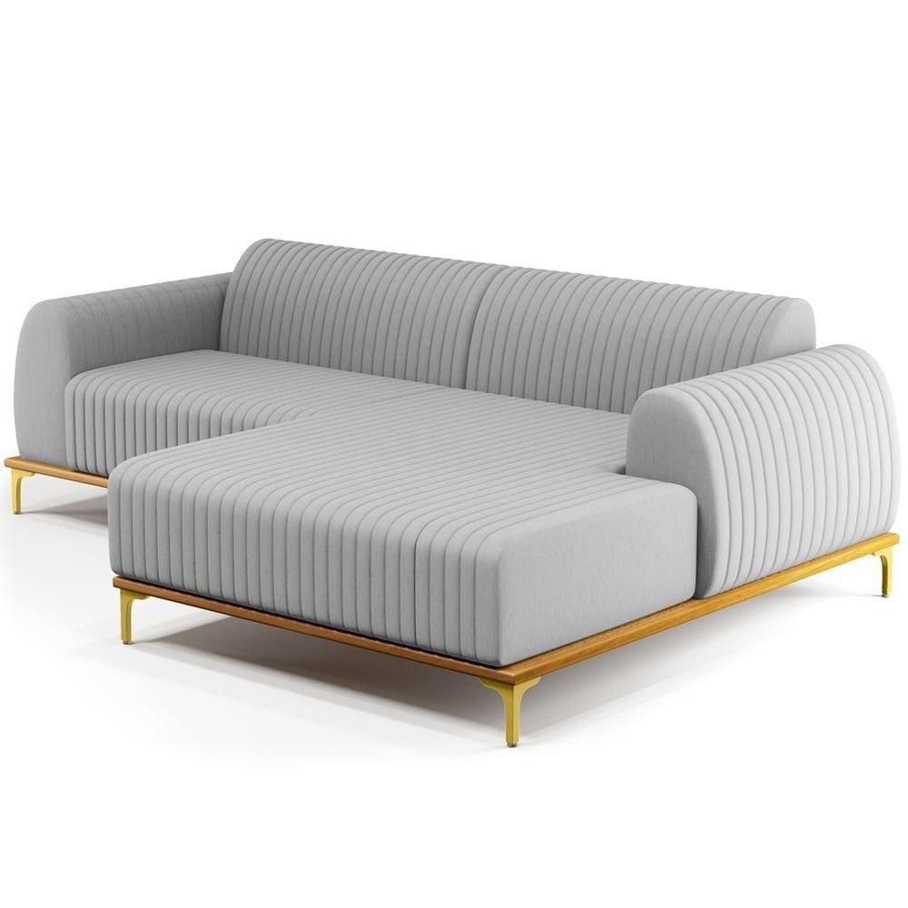 Sofá 3 Lugares Com Chaise Direito Sala De Estar 230cm Cinza