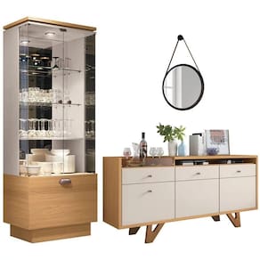 Cristaleira Aruan Buffet Ellora E Espelho Adnet 54cm H01 Off White-cinamomo - Mpozenato