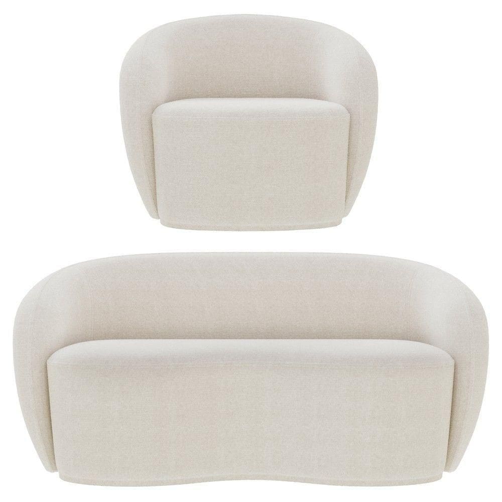 Sofá 2 Lugares Living 160cm E 1 Poltrona Giratória Garbin K04 Bouclê Bege - Mpozenato